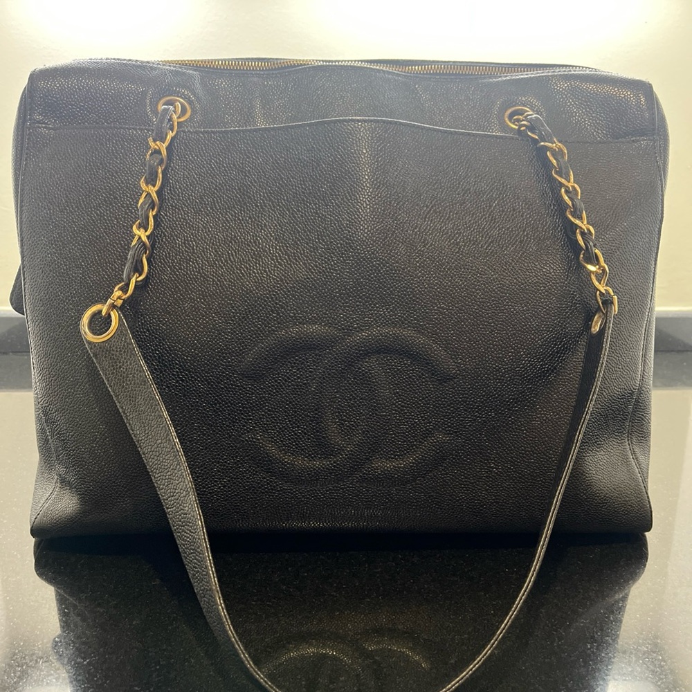 Chanel Black Caviar Zip Large Tote